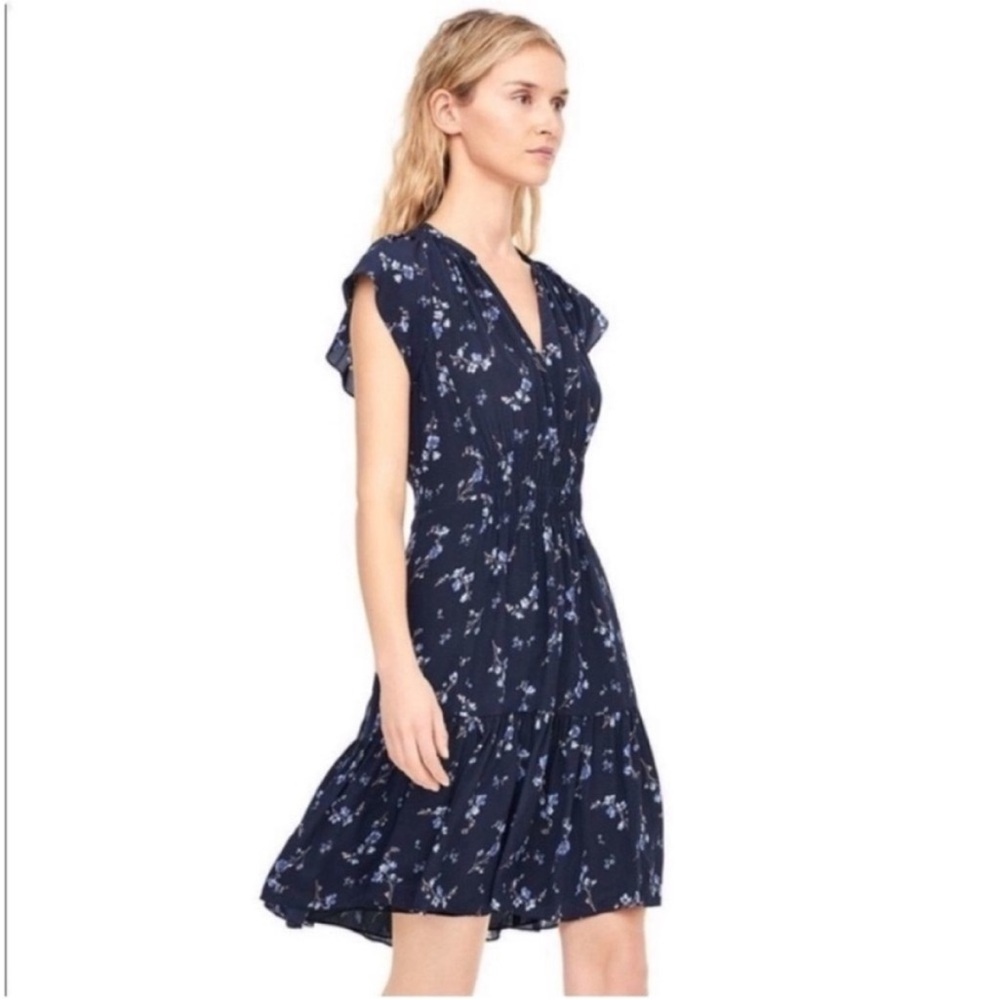 Rebecca Taylor Silk Black Floral V-Neck Fit-and-Flare Dress Size 8